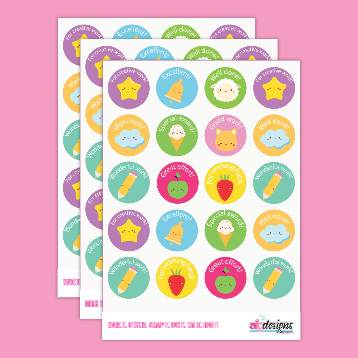 Teacher Stickers - Well Done Set (3 sheets) – AFG Designs