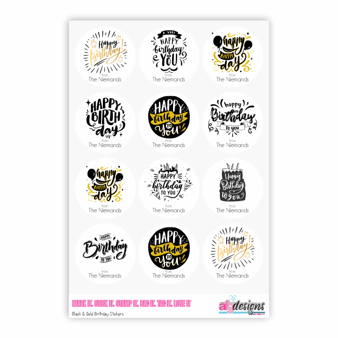 Gift Stickers - Birthday Black & Gold