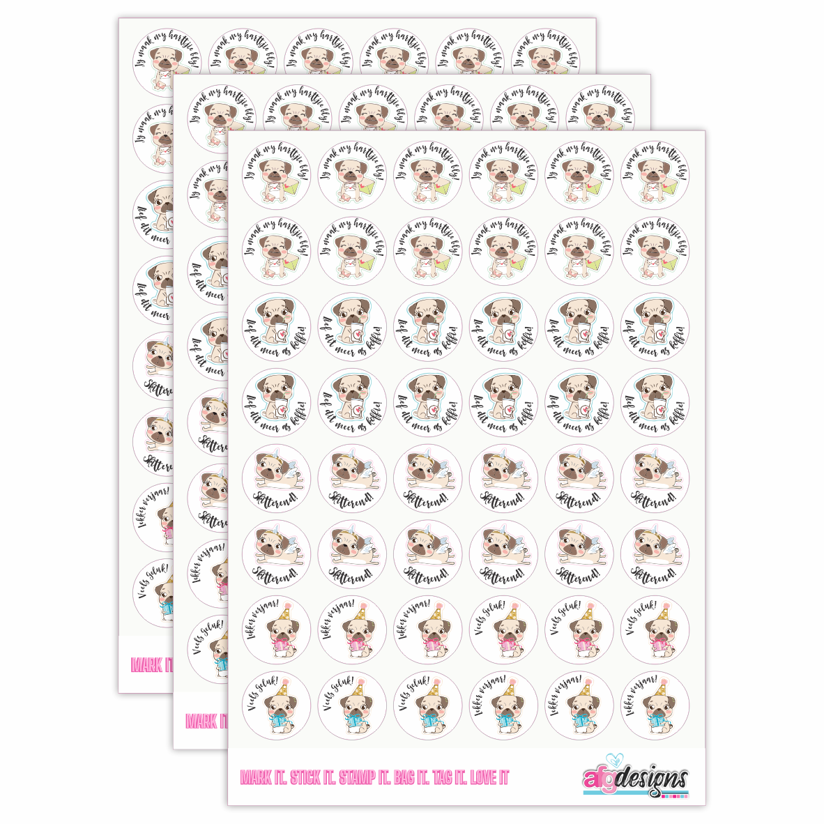 Teacher Stickers - Fine Pugs Set (3 sheets)