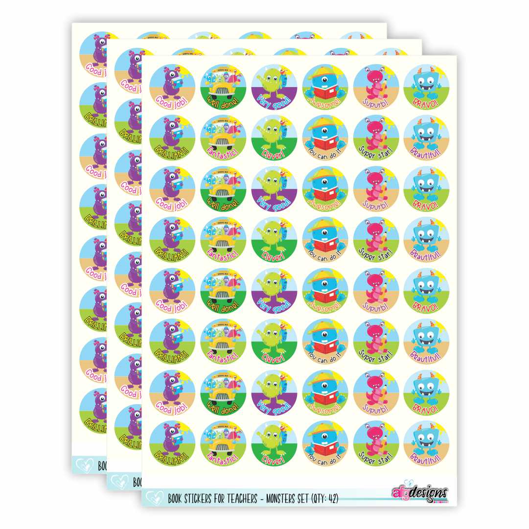 Teacher Stickers - Monsters Set (3 sheets)