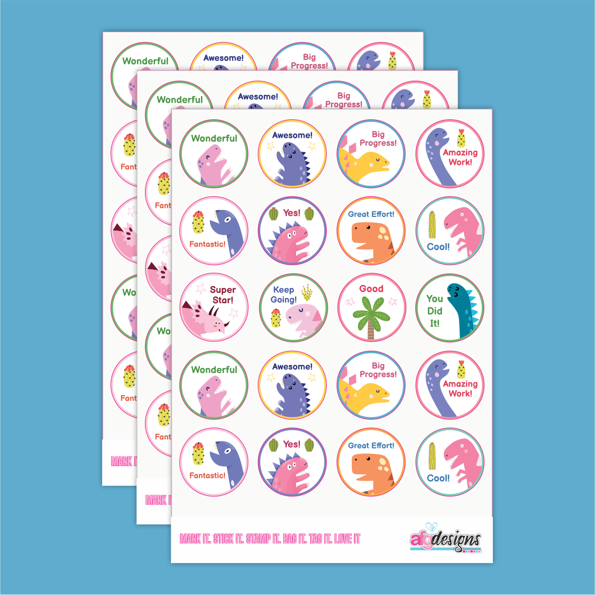 Teacher Stickers - Dino Set (3 sheets)