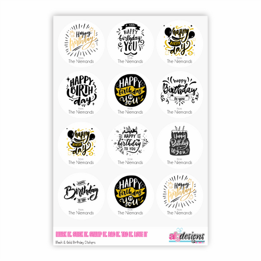 Gift Stickers - Birthday Black & Gold