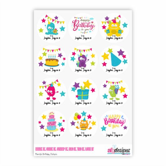 Gift Stickers - Birthday Monsters