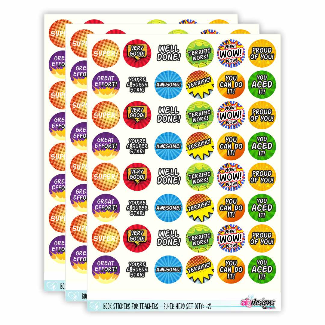 Teacher Stickers - Superhero Set (3 sheets)